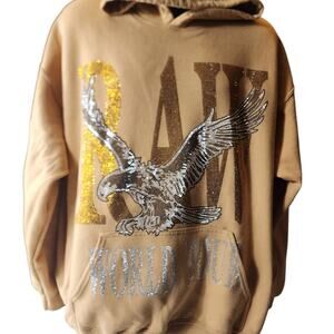 Rawyalty RAW World Tour Hoodie Mens XL Eagle Graphic Rhinestone USA Sweatshirt